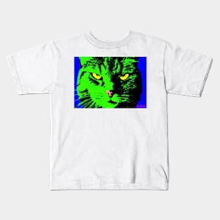 ANGRY CAT POP ART - GREEN YELLOW BLACK BLUE Kids T-Shirt